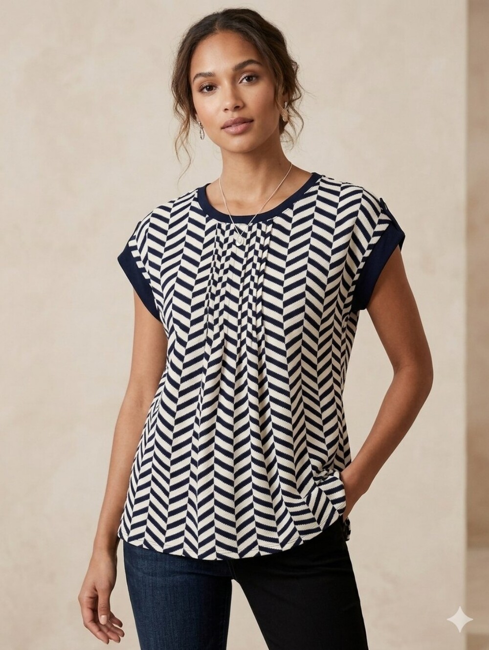Antilia Femme chevron print cap sleeve top/blouse